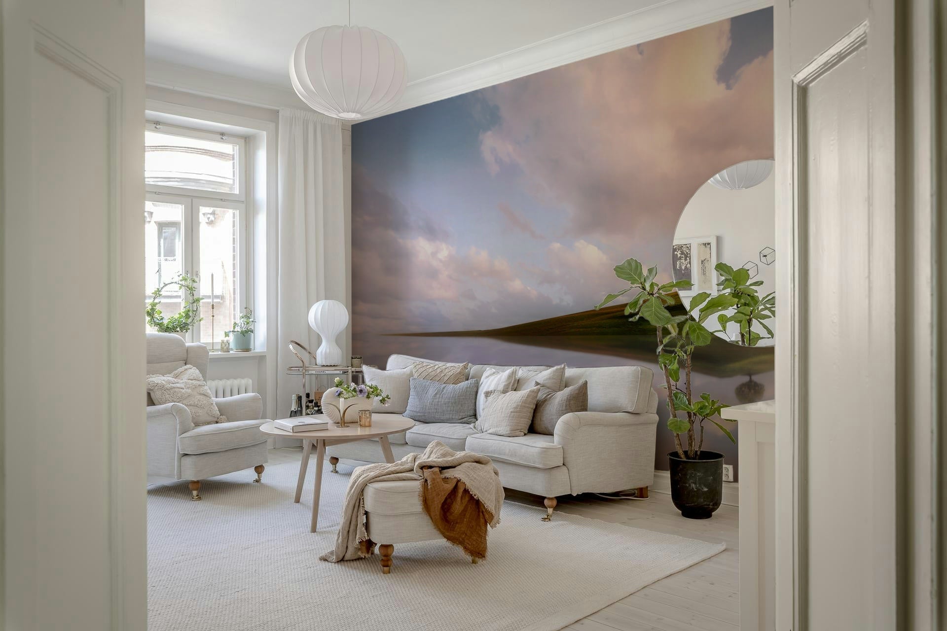 A contemplative gentle island wallpaper mural for a feature wall.