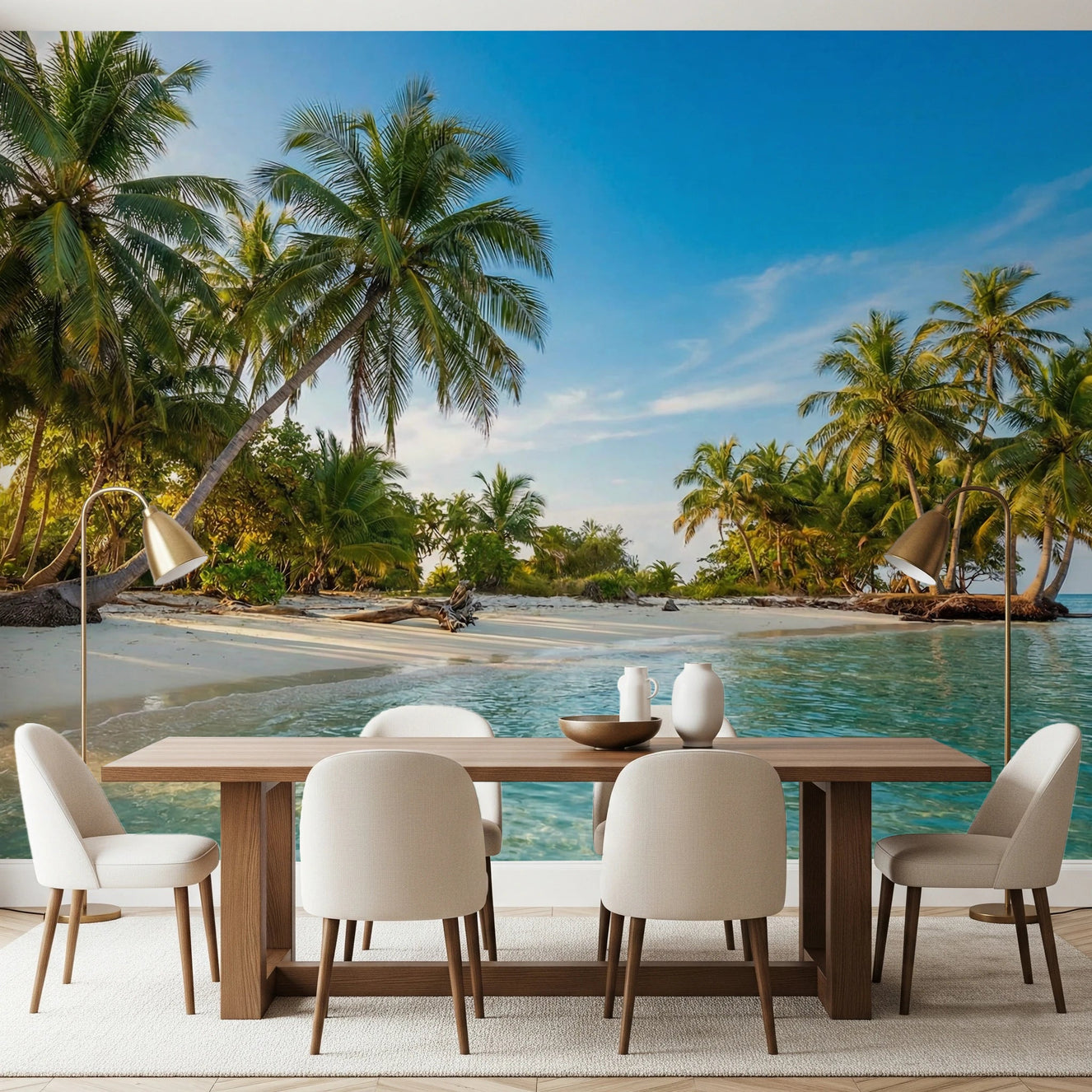 Dining room styled with Island Serenity Wall Mural beach view