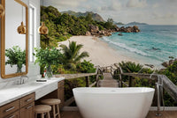 island Turquoise lagoon shores wall mural in a bathroom GD9622