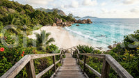 island Steps wall mural sample showing turquoise lagoon, palms, and wooden stepsGD9622