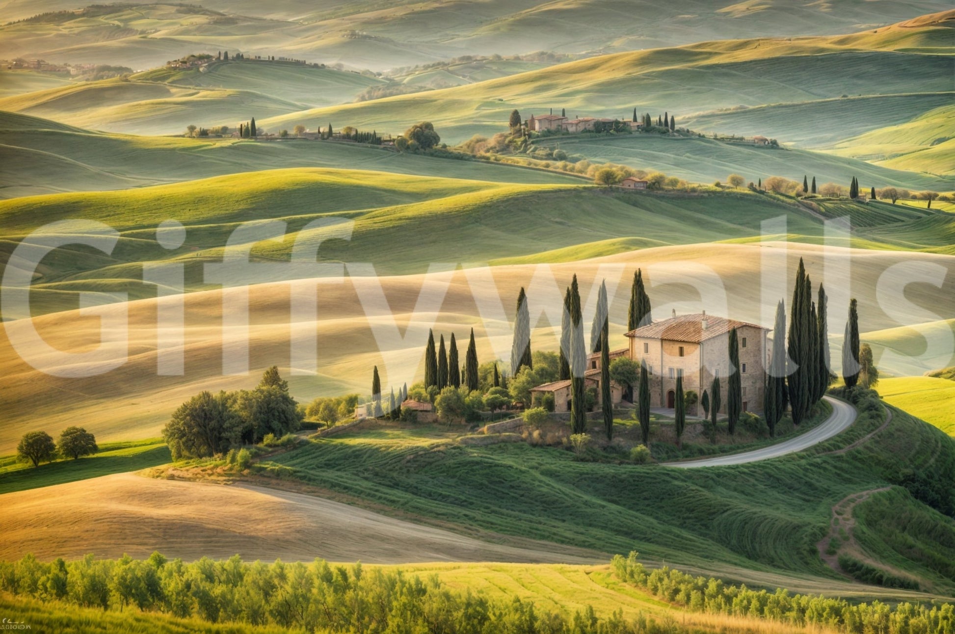 Italian rural hills wall mural scene

