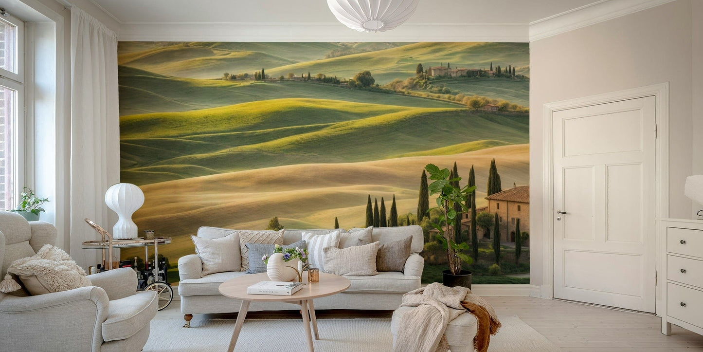 Scenic Italian hills with farmhouse

