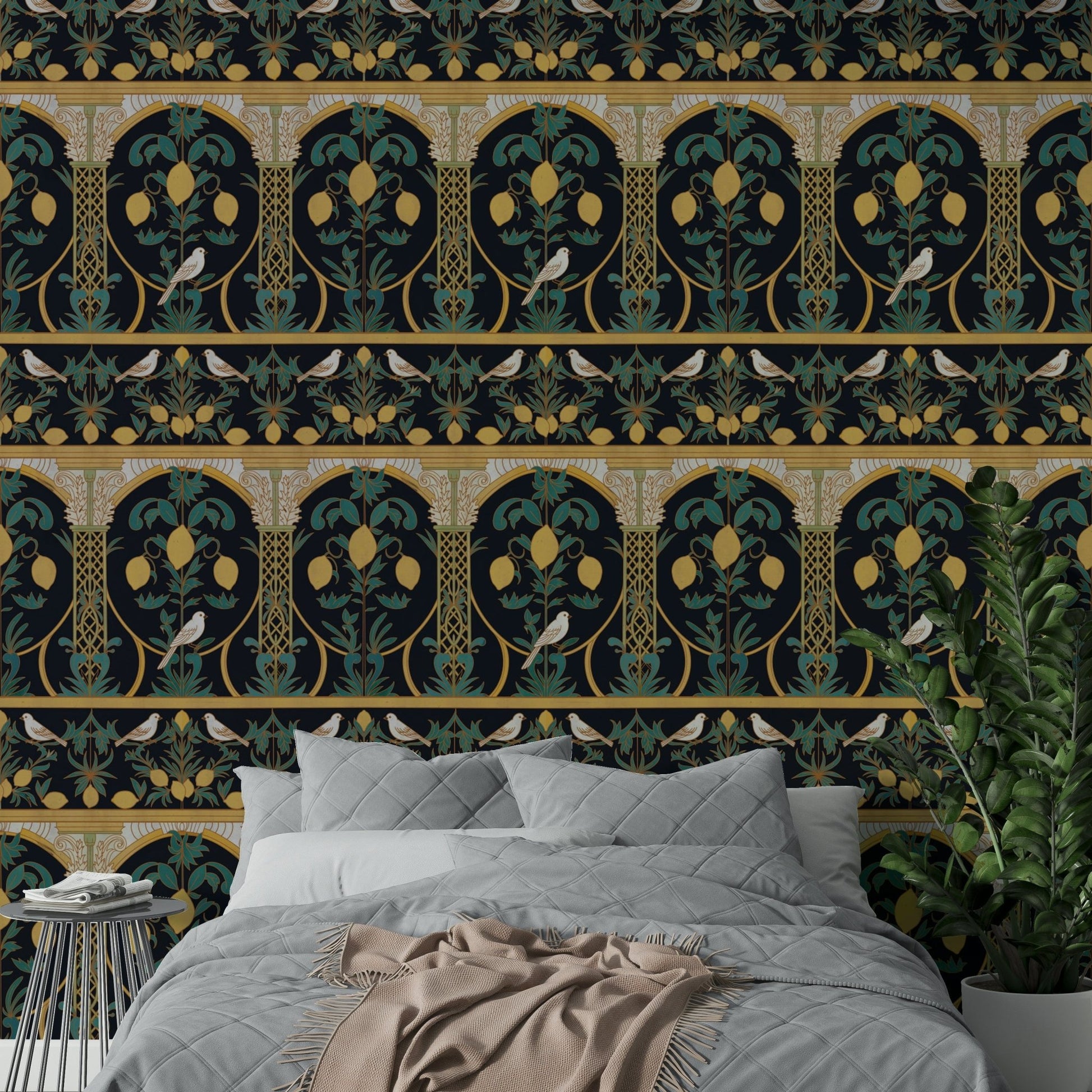 Italian Lemon Garden Mediterranean Elegant Night  Wallpaper⁠