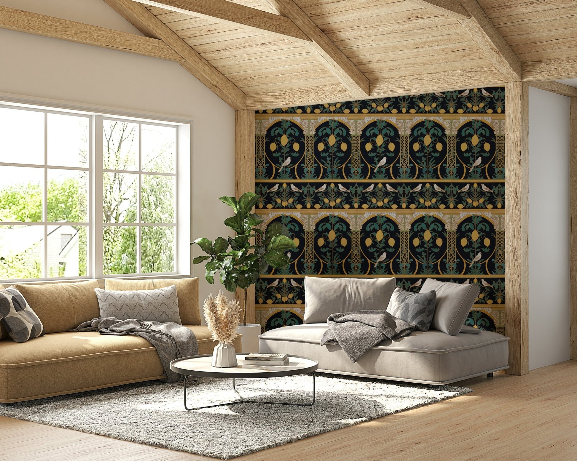 Italian Lemon Garden Mediterranean Elegant Night  Wallpaper⁠