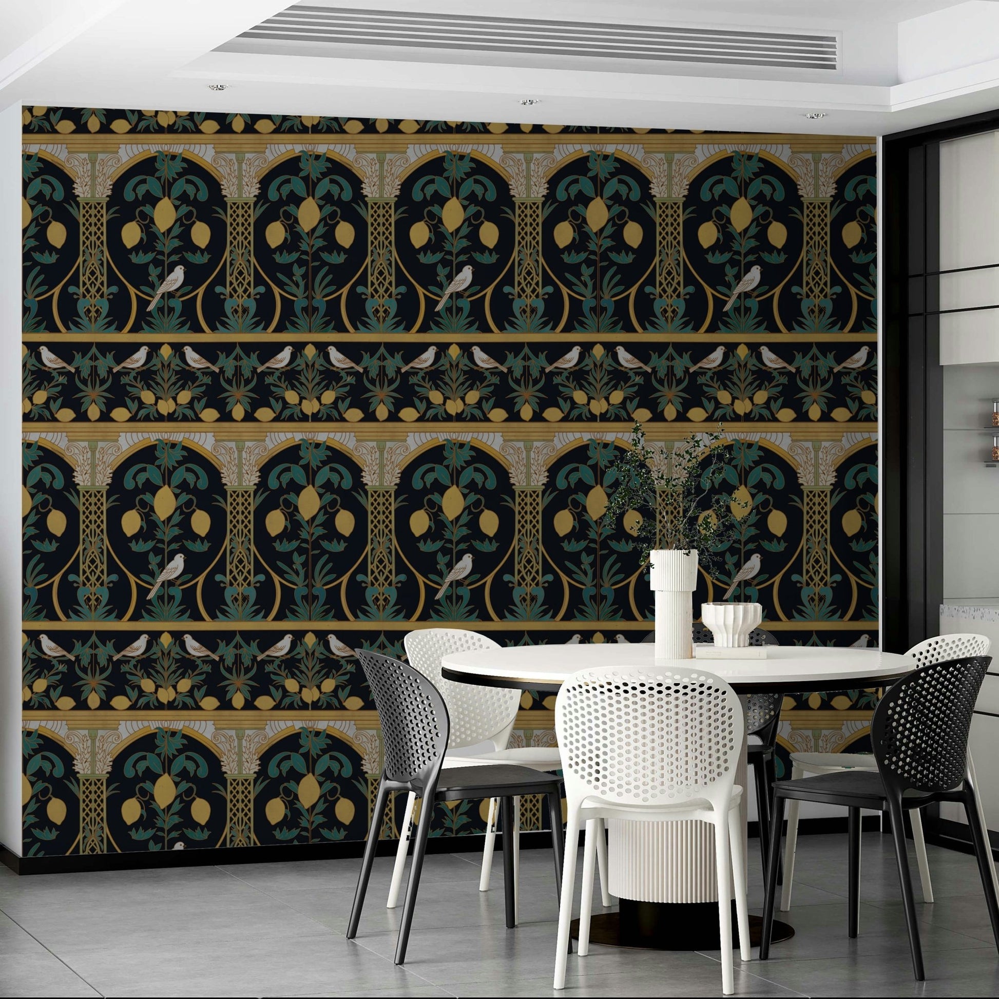 Italian Lemon Garden Mediterranean Elegant Night  Wallpaper⁠