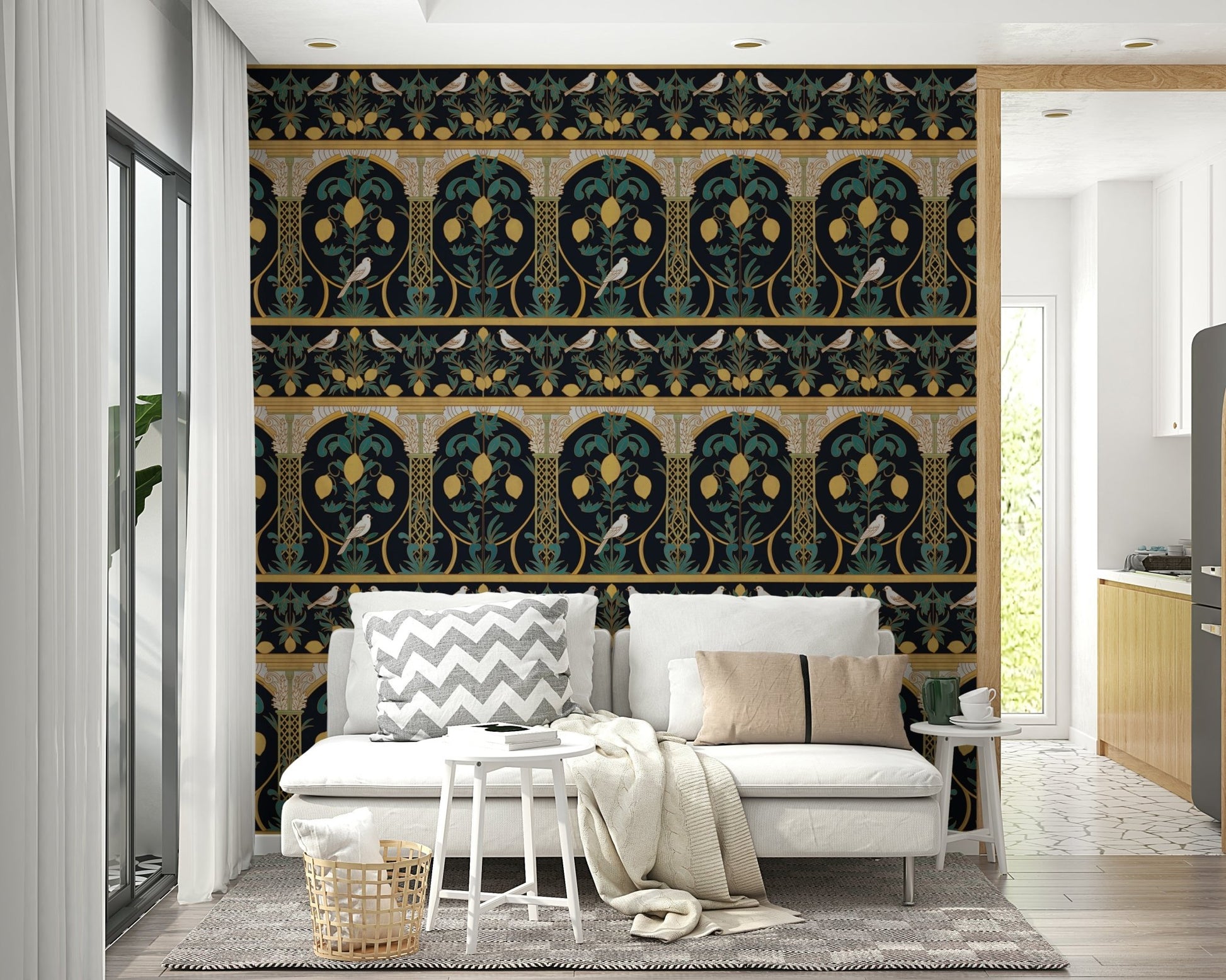 Italian Lemon Garden Mediterranean Elegant Night  Wallpaper⁠