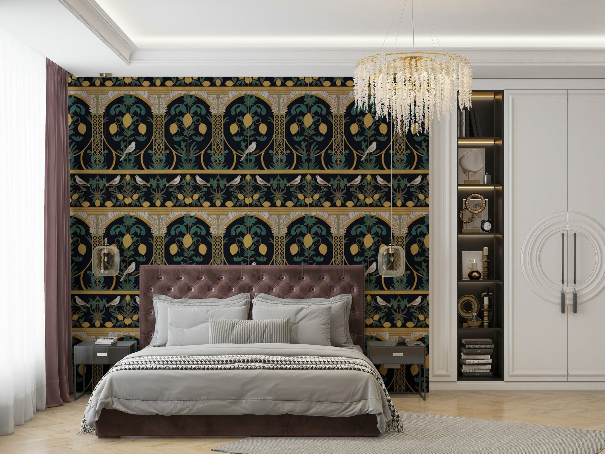 Italian Lemon Garden Mediterranean Elegant Night  Wallpaper⁠