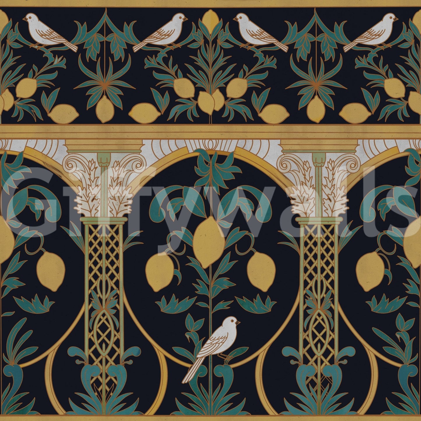 Italian Lemon Garden Mediterranean Elegant Night  Wallpaper⁠