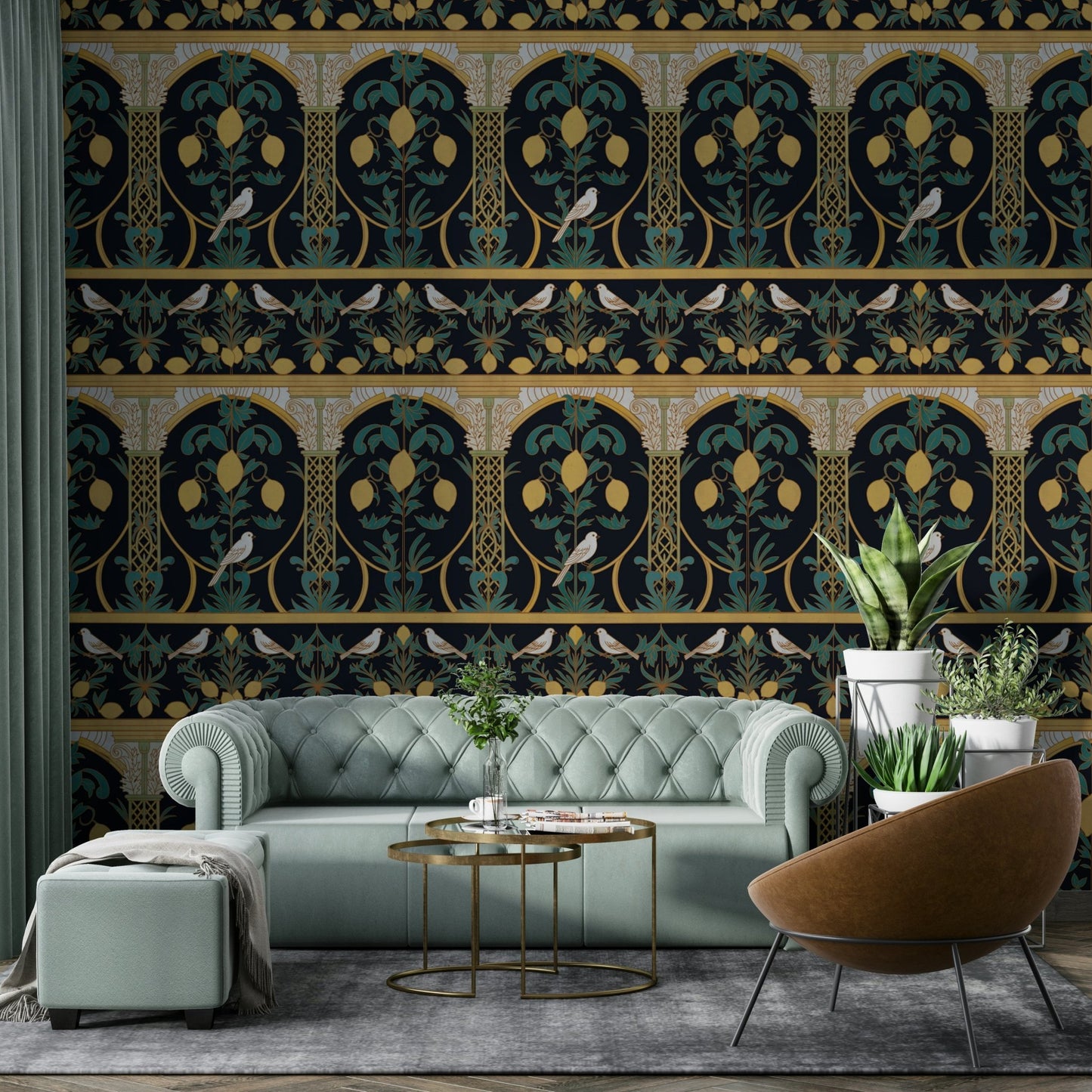 Italian Lemon Garden Mediterranean Elegant Night  Wallpaper⁠