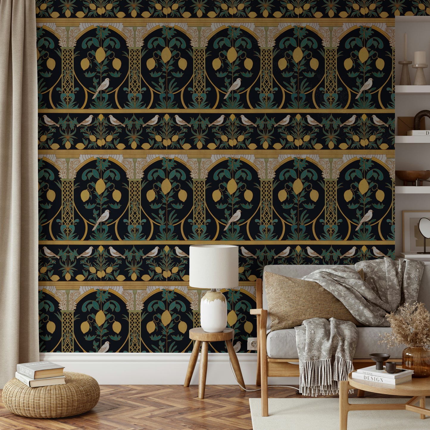 Italian Lemon Garden Mediterranean Elegant Night  Wallpaper⁠