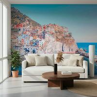 Scenic Italian Village peel and stick wallpaper coastal cliffs.