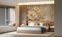An artistic delicate bloom mural on minimalist wallpaper.