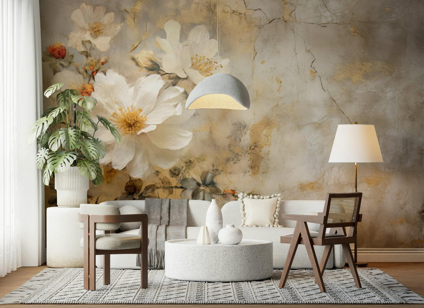 A high-quality serene flower wall mural for walls.