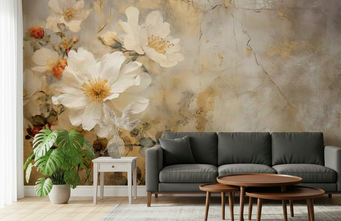 A beautiful ivory petal wallpaper mural for a modern home.