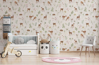 Forest deer wallpaper with floral details
