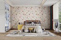 Storybook-style deer wallpaper mural
