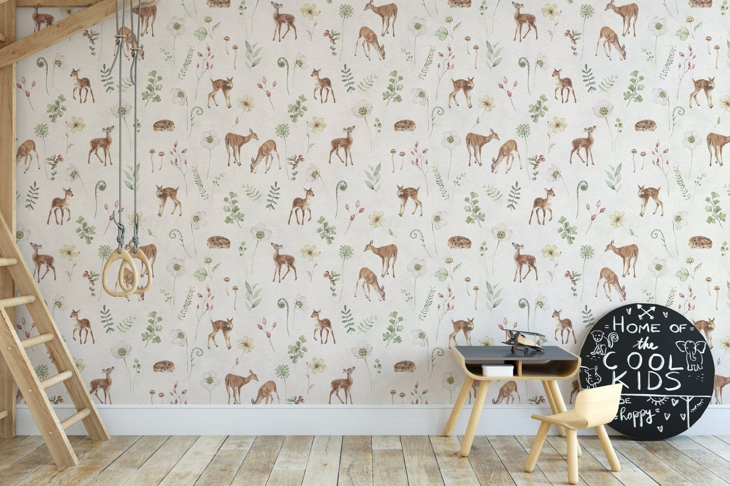 Woodland nursery deer wallpaper mural
