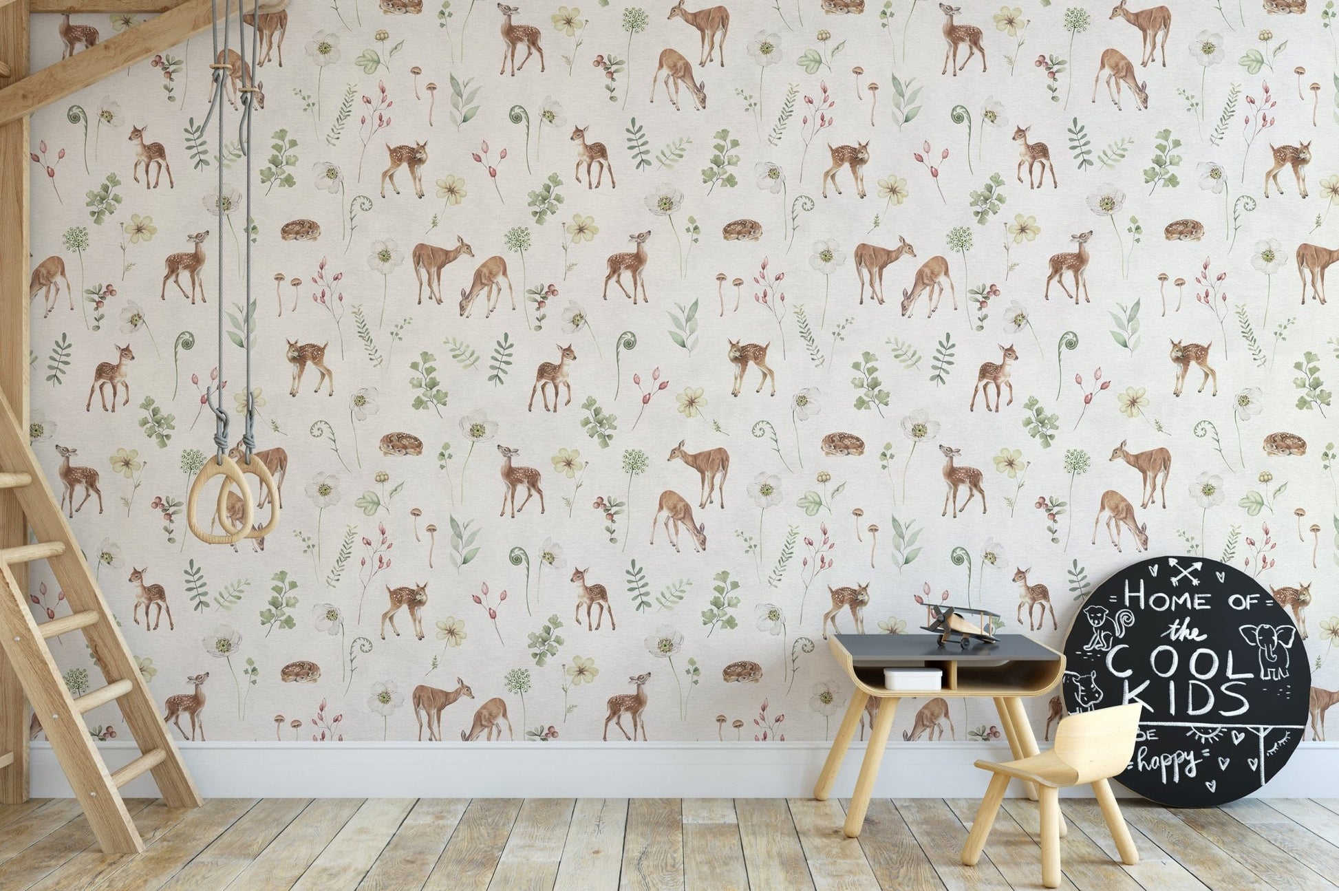 Woodland nursery deer wallpaper mural
