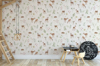 Woodland nursery deer wallpaper mural

