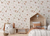 Botanical ivory deer wallpaper design
