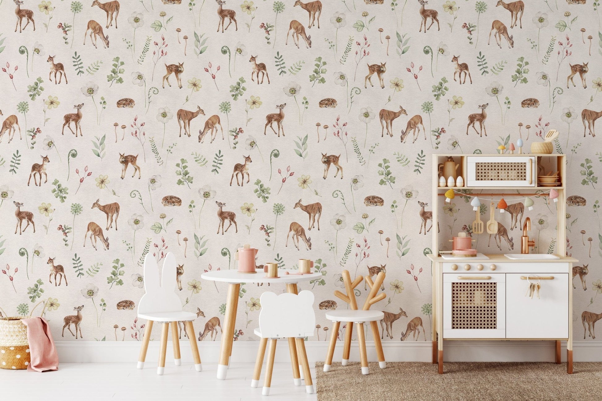 Nature-inspired ivory deer wallpaper
