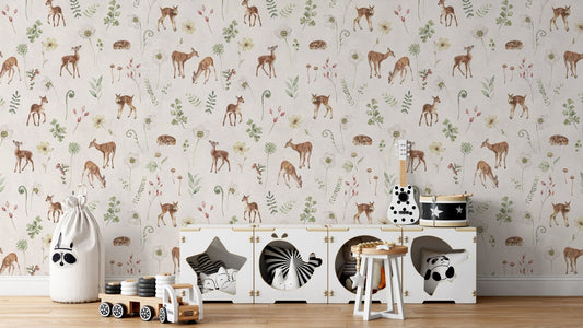Ivory woodland deer wallpaper mural
