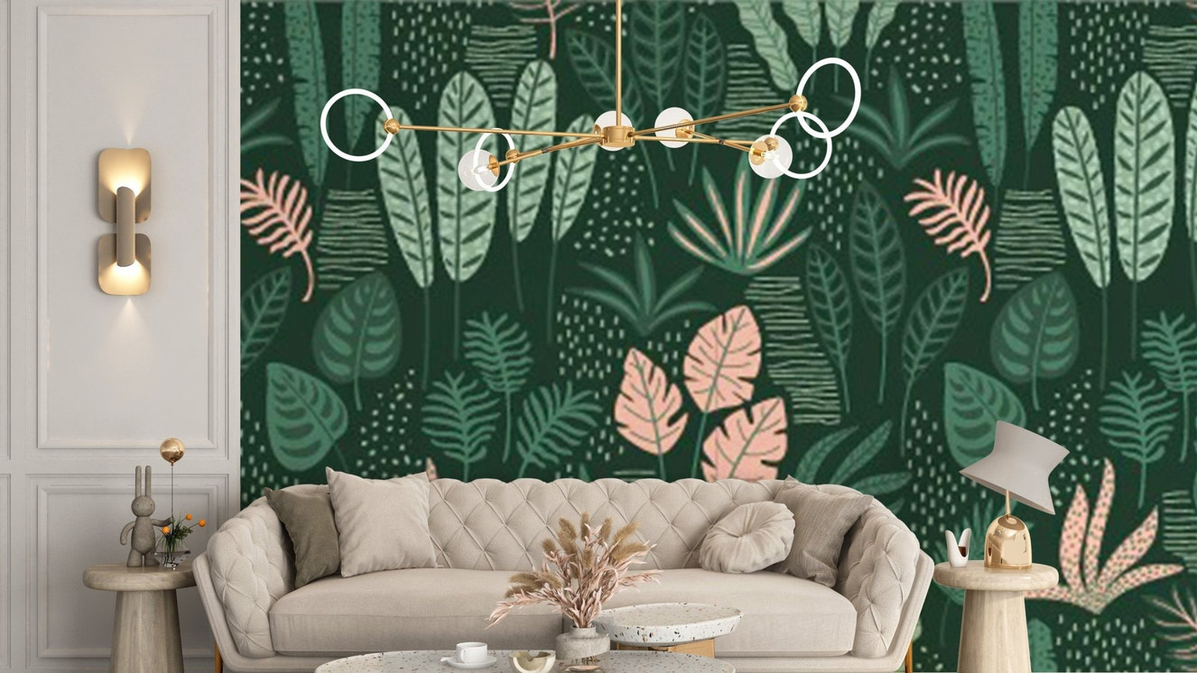 Elegant Jade Green Abstract Leaf Mural
