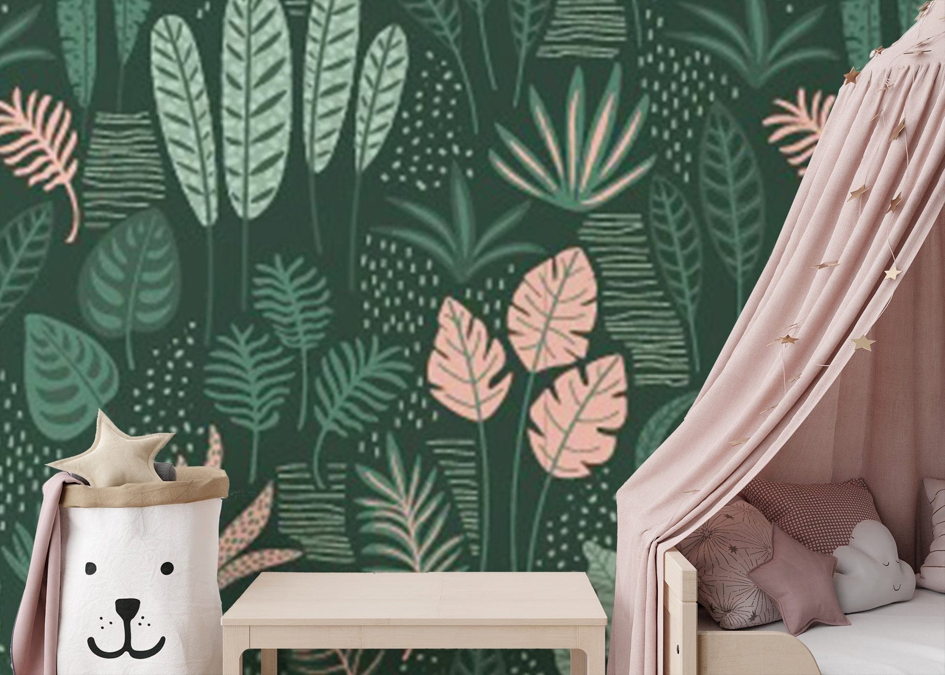 Contemporary Jade Green Abstract Leaves Mural
