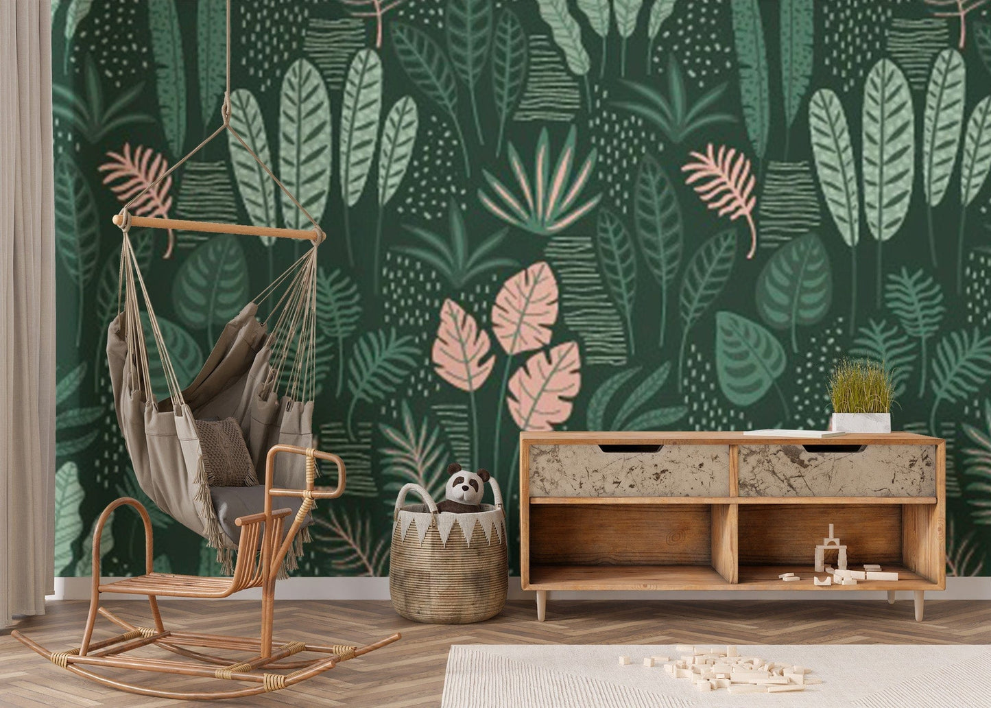 Bold Jade Green Leaves Wall Mural
