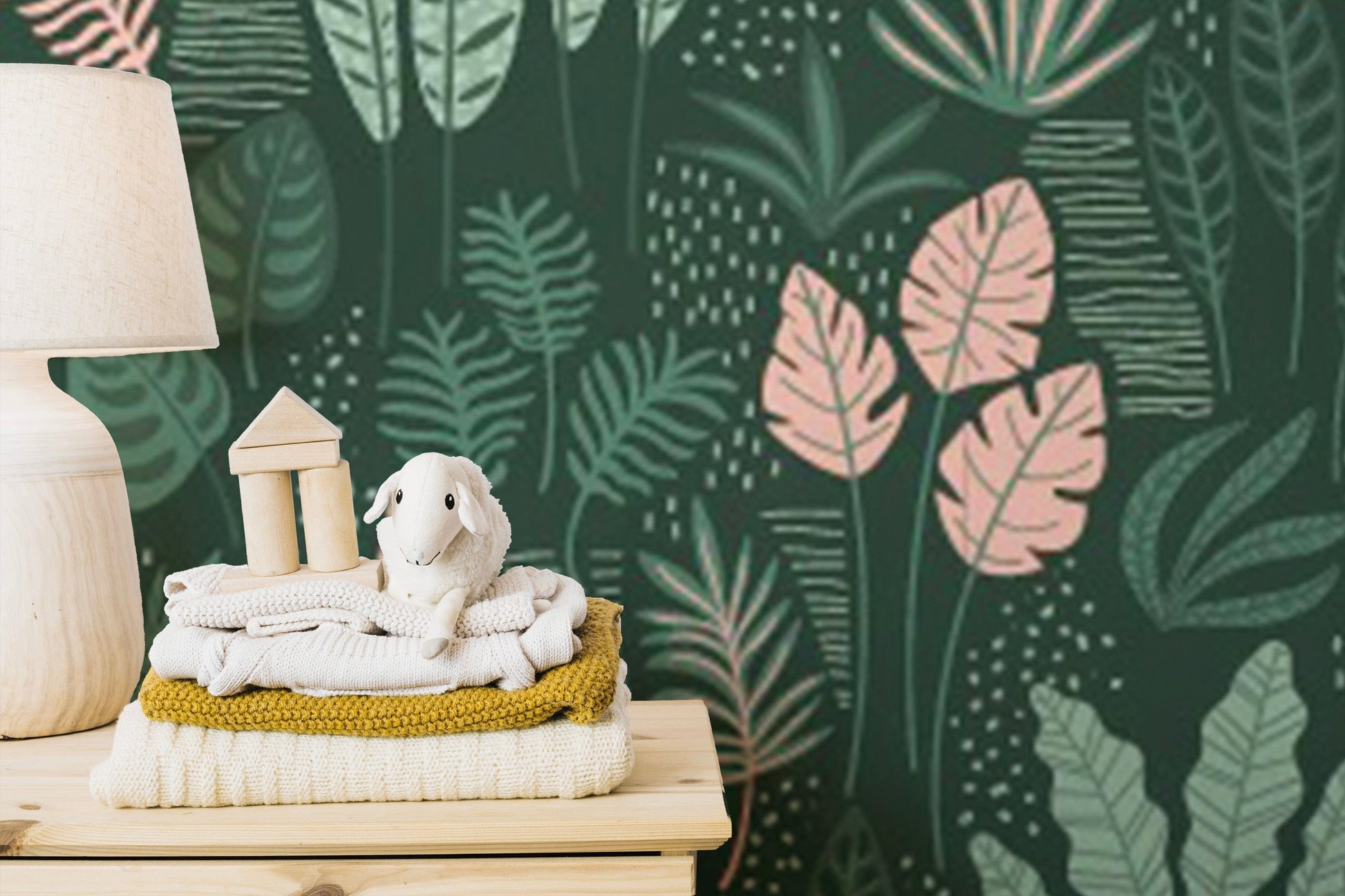 Artistic Jade Green Leaves Wallpaper Design
