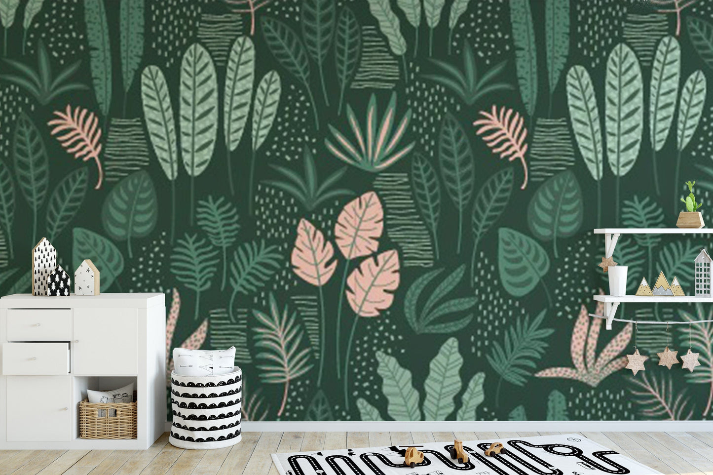 Jade Green Abstract Leaves Wallpaper Mural
