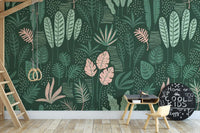 Modern Jade Green Abstract Leaves Wallpaper
