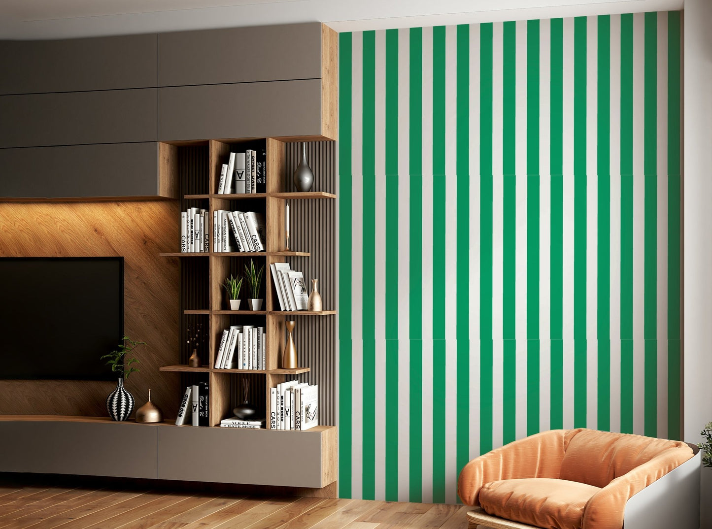 Classic Green Stripes Wall Design for Elegant Rooms

