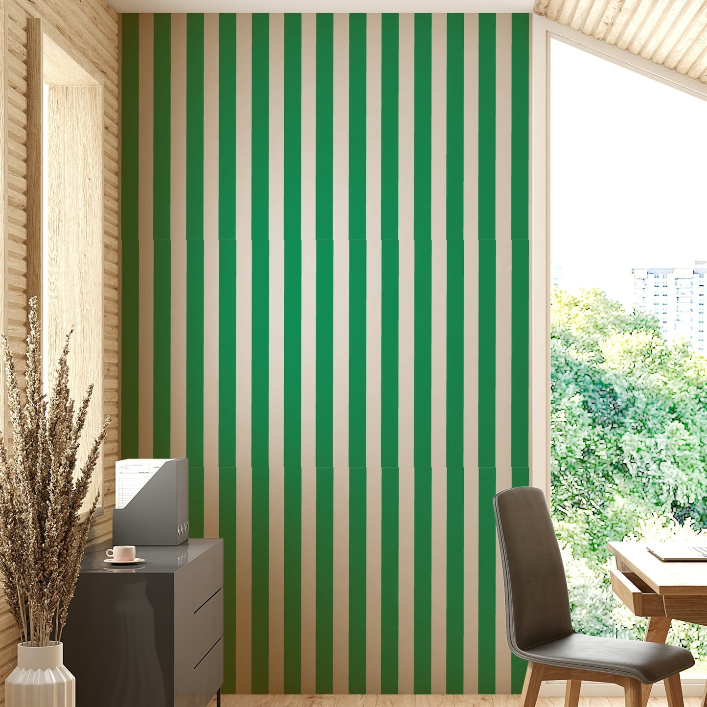 Contemporary Jade Green Stripe Wall Mural

