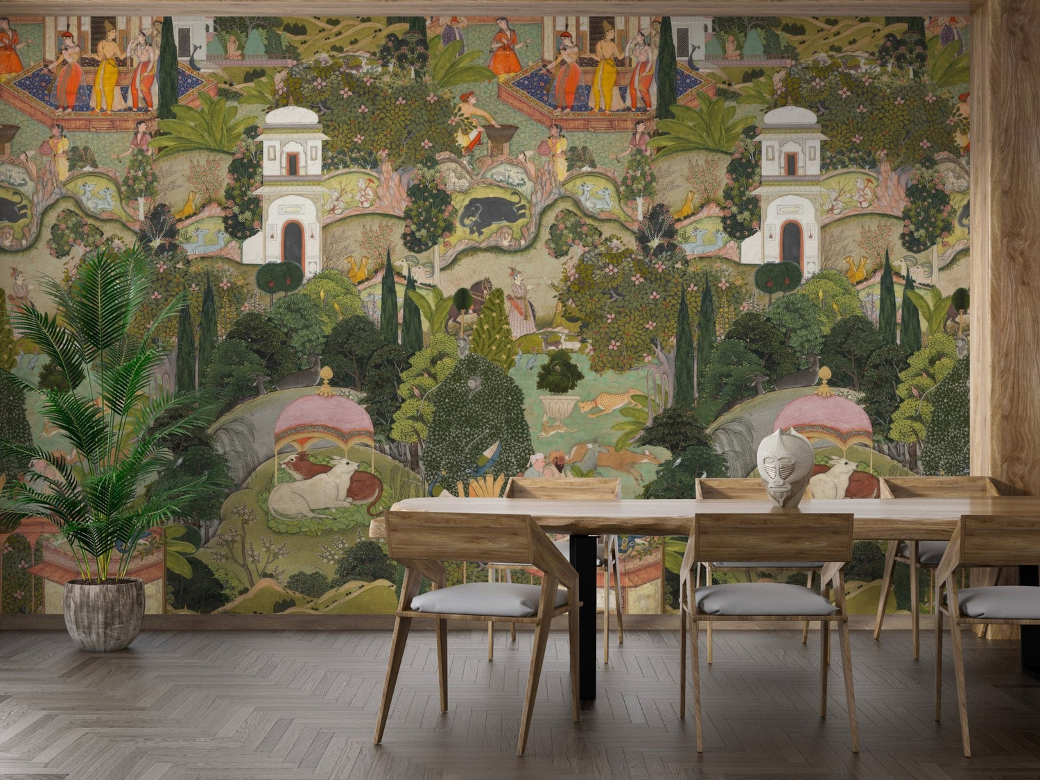 Dining room with Jaipur Garden wallpaper heritage scene, C75