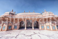 Jaipur Jewel wall mural with painted palace facade, domes, and open blue sky above