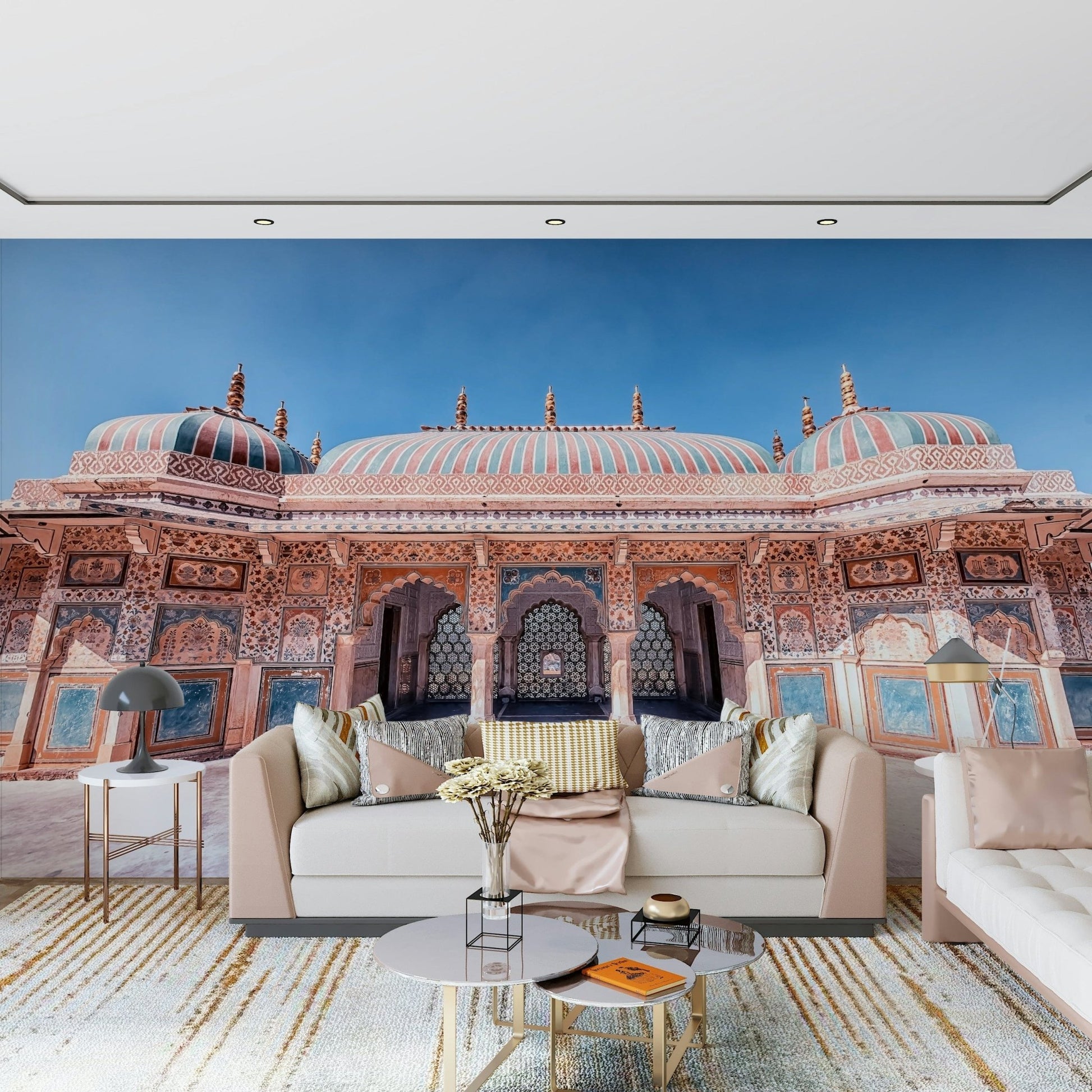 Jaipur Jewel Wall Mural creates a warm heritage look in a relaxed lounge