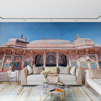 Jaipur Jewel Wall Mural creates a warm heritage look in a relaxed lounge