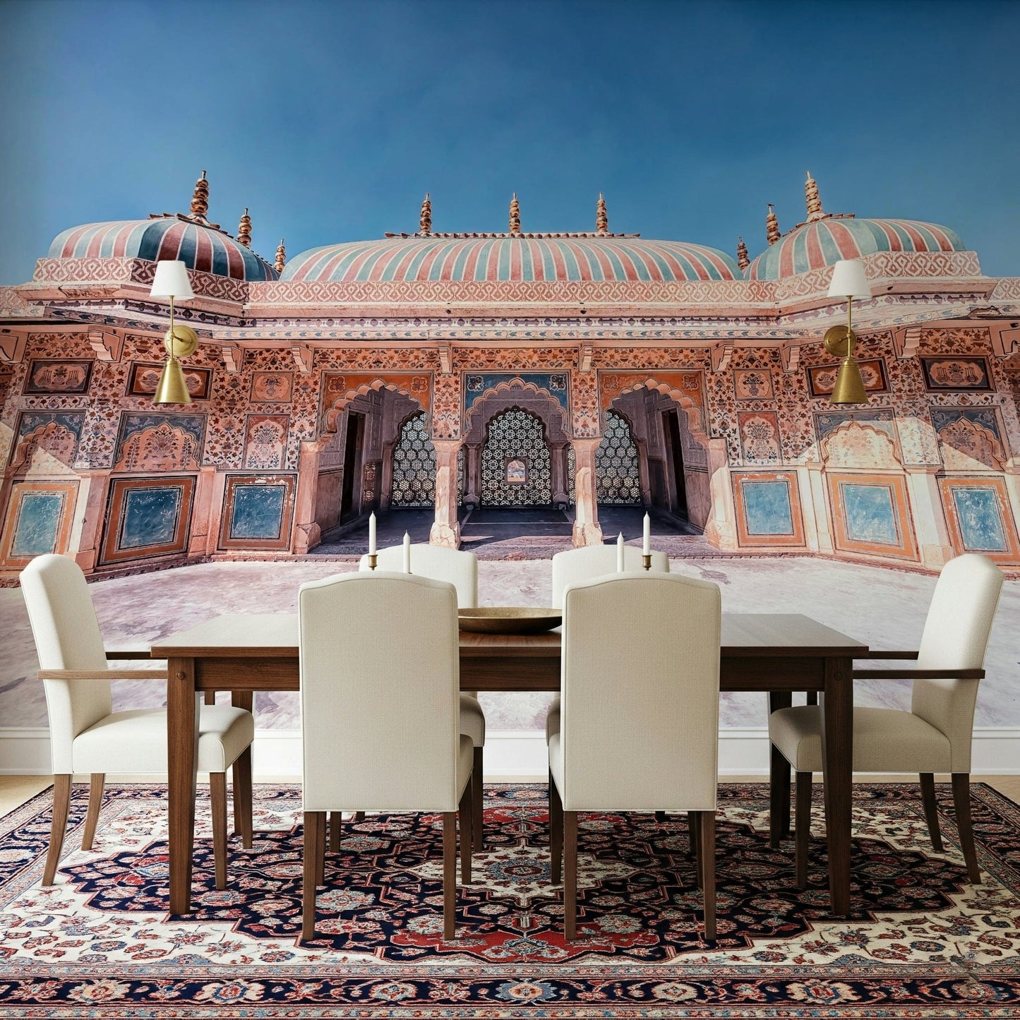 Jaipur Jewel Wall Mural brings ornate palace detail to a classic dining room