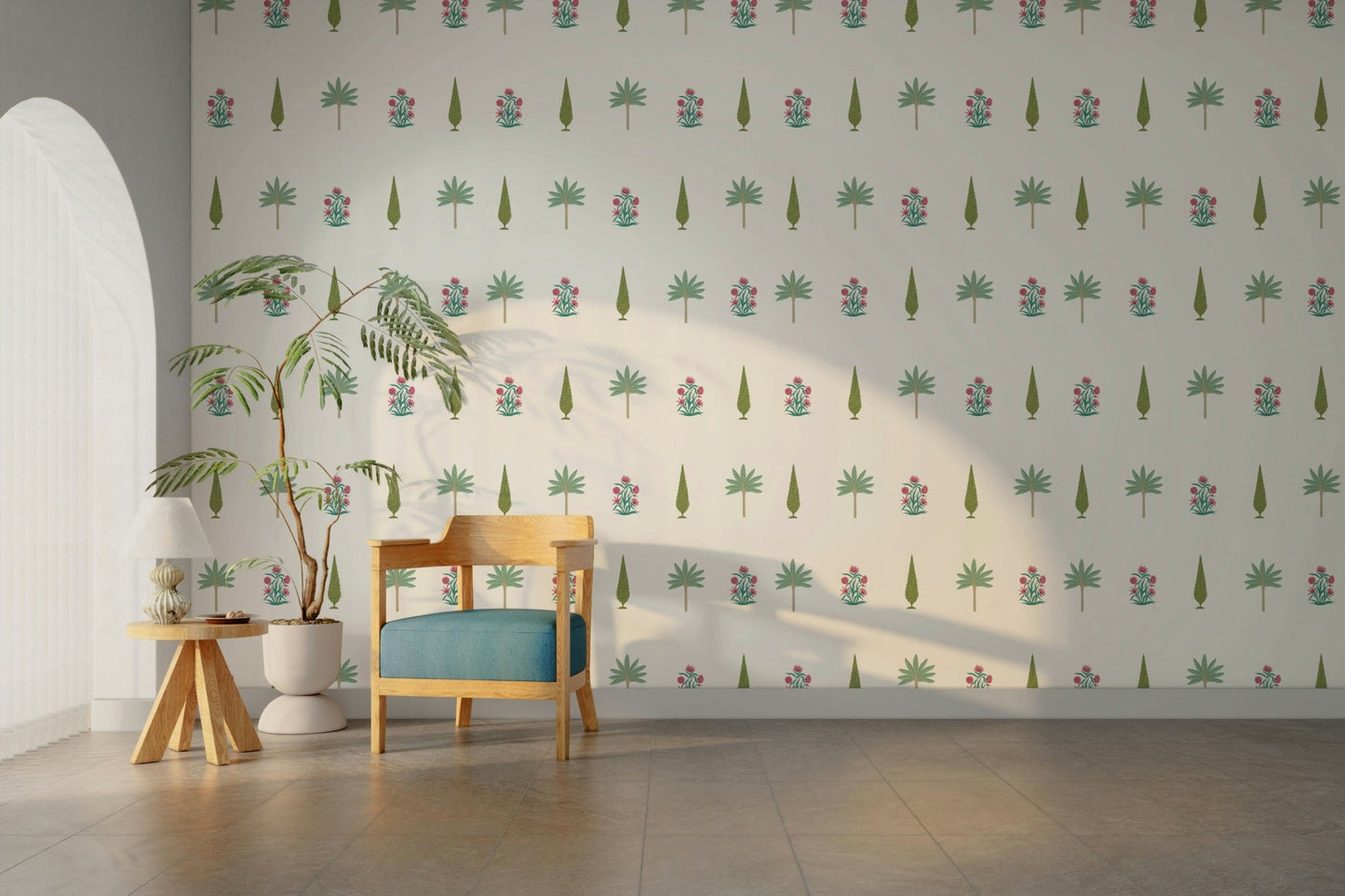 The design features a repeating pattern of soft, intricate shapes.

