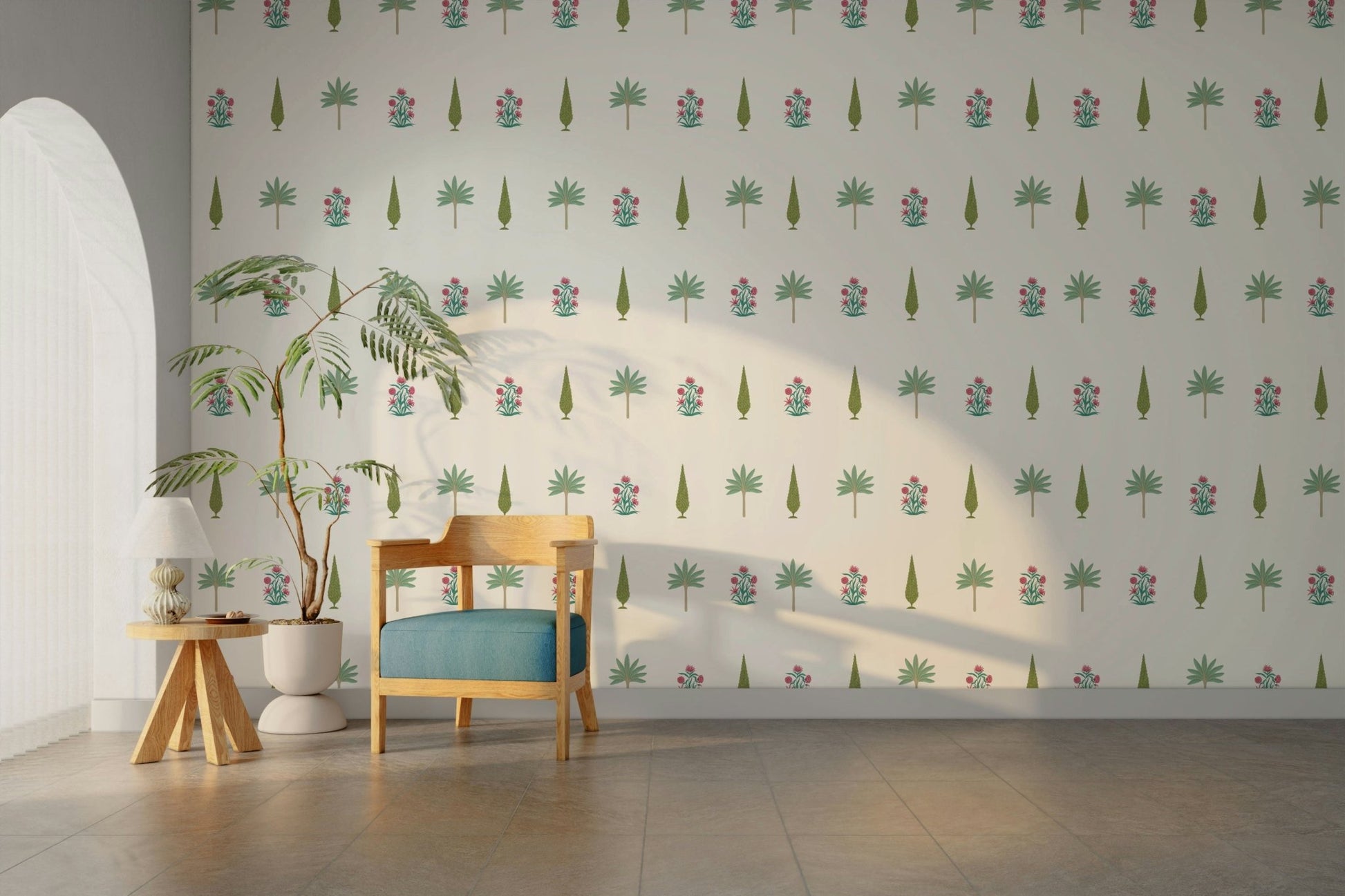 The design features a repeating pattern of soft, intricate shapes.

