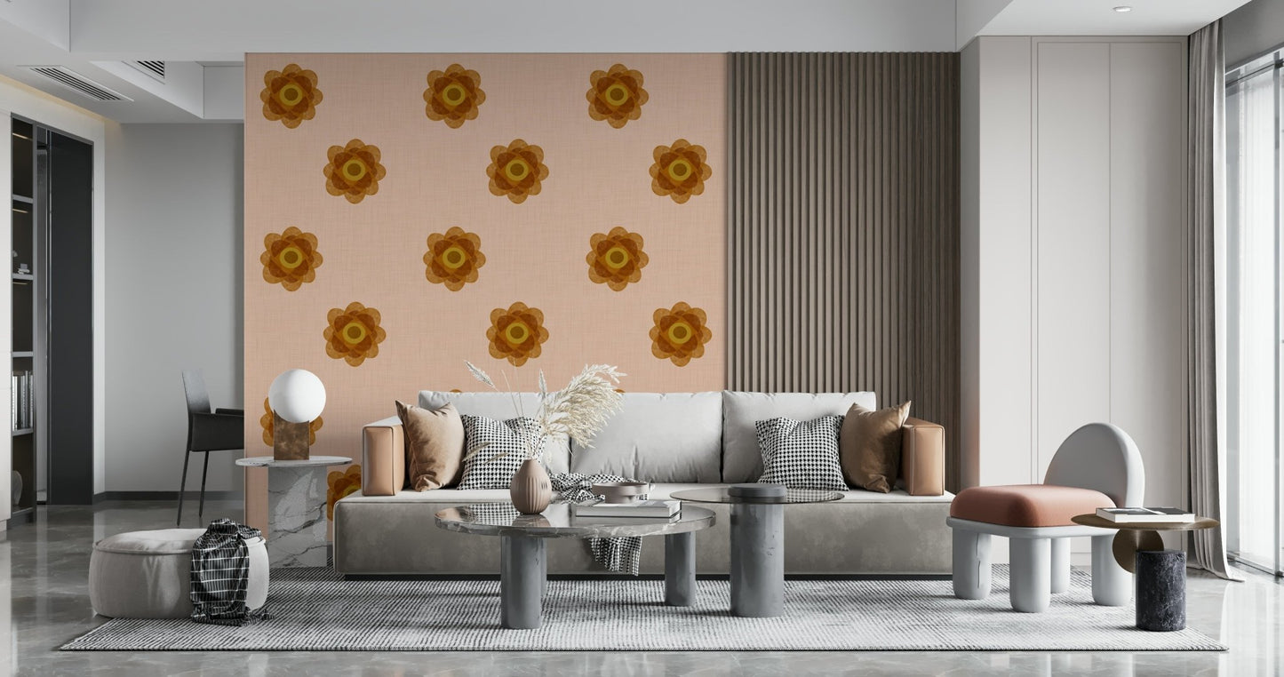 Japandi Bloom - Blush Petal Minimal Orange Floral Wallpaper⁠