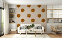 Japandi Bloom - Soft Linen Minimal Orange Floral Wallpaper⁠