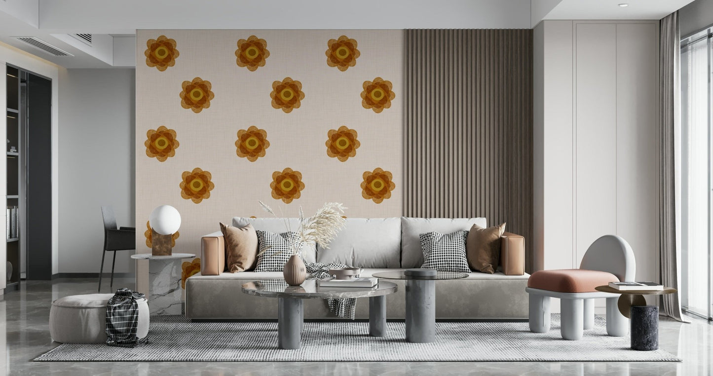 Japandi Bloom - Soft Linen Minimal Orange Floral Wallpaper⁠
