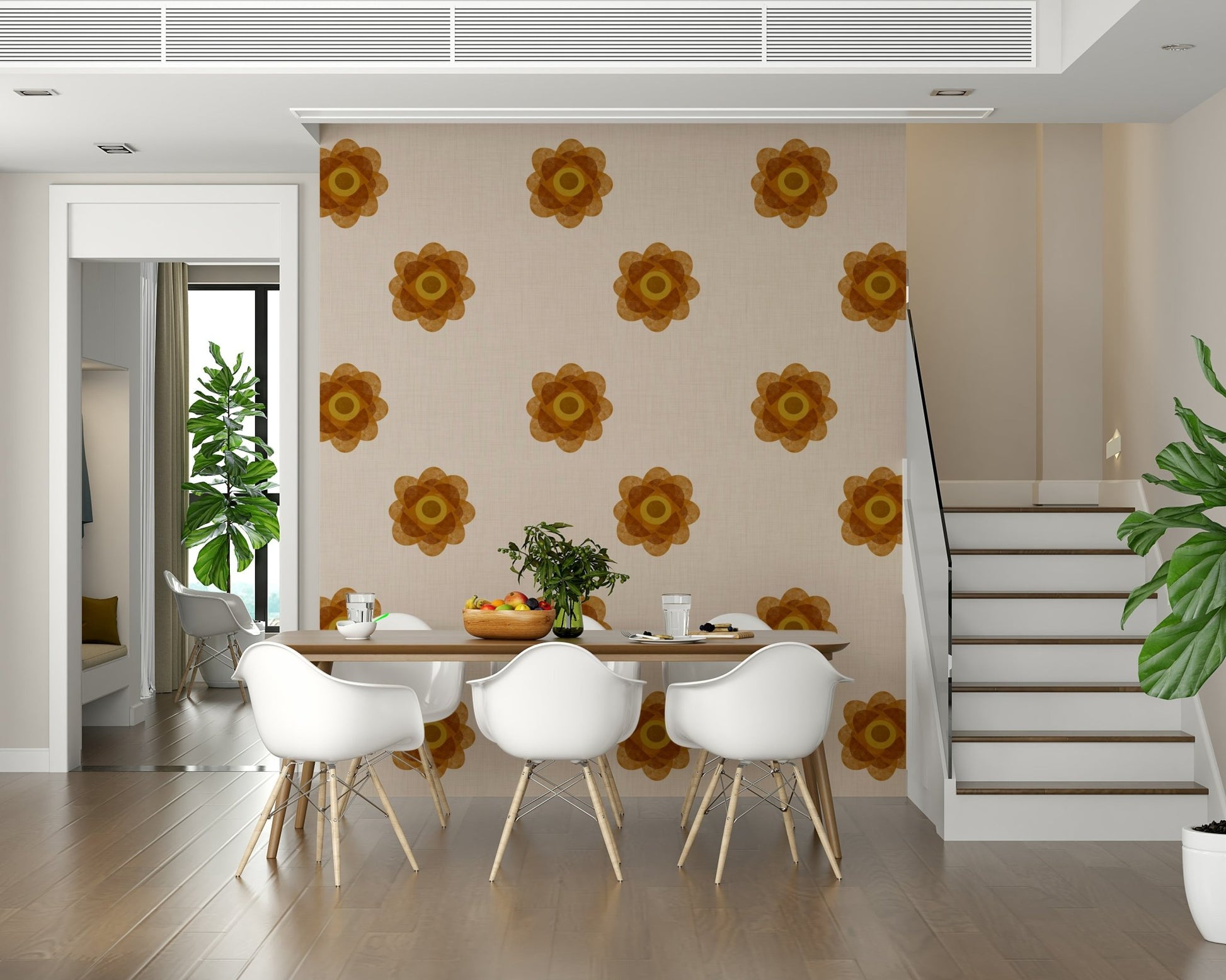Japandi Bloom - Soft Linen Minimal Orange Floral Wallpaper⁠