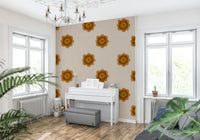Japandi Bloom - Soft Linen Minimal Orange Floral Wallpaper⁠