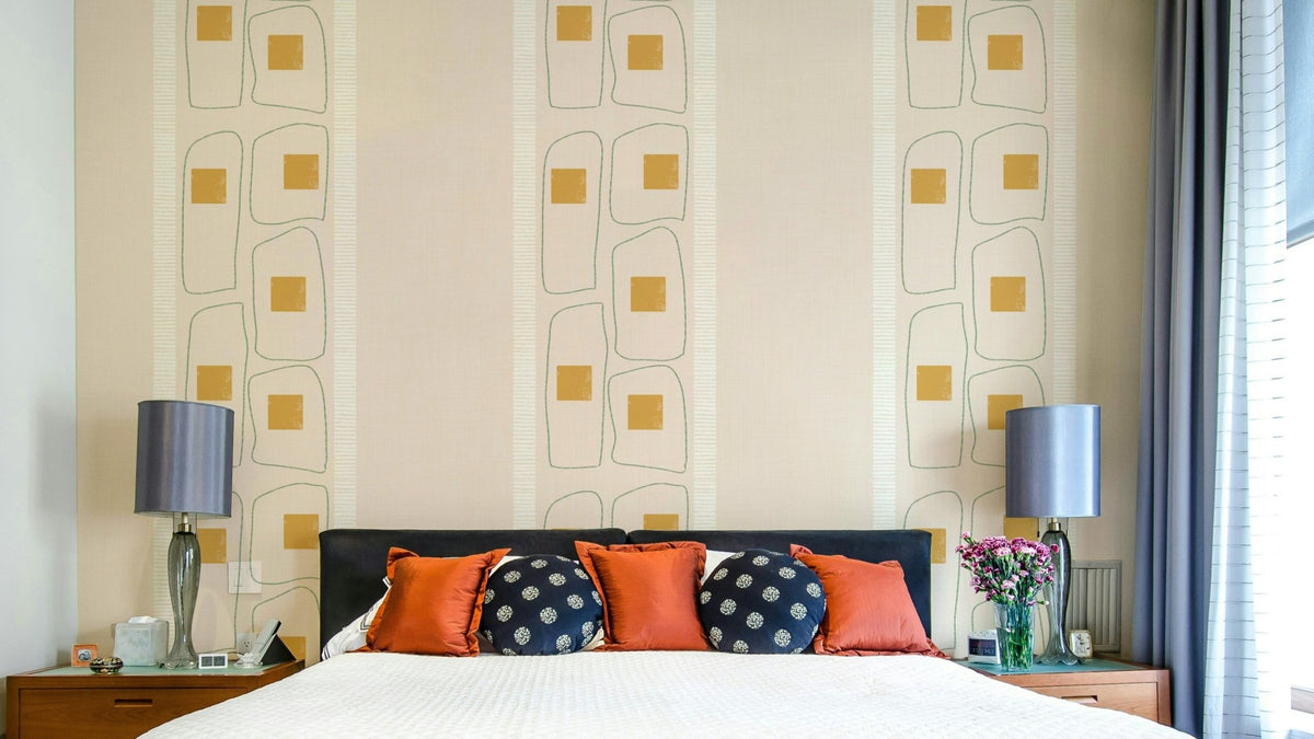 Eggshell Japandi wallpaper with frame lines, GD1051
