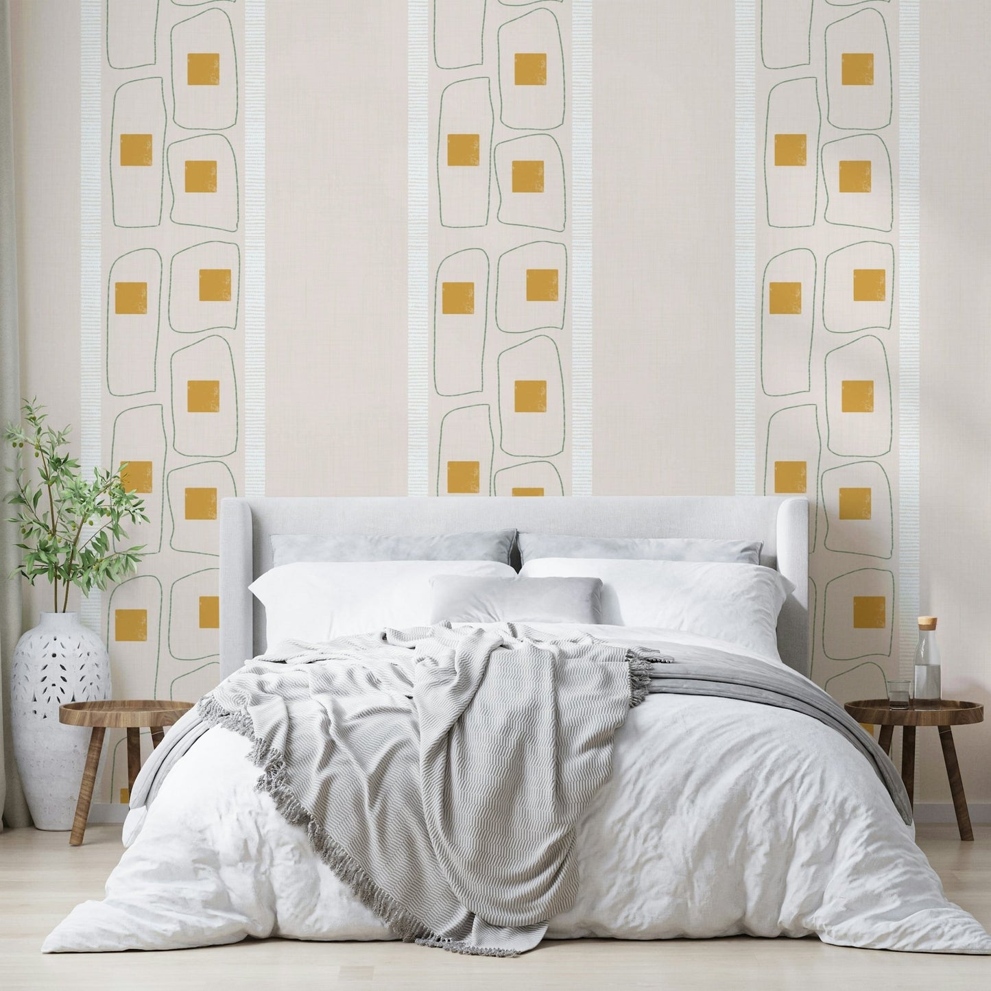 Japandi wallpaper with eggshell stripes

