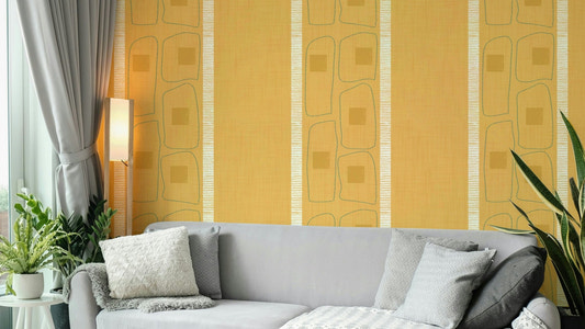 Japandi golden ochre frame lines wallpaper


