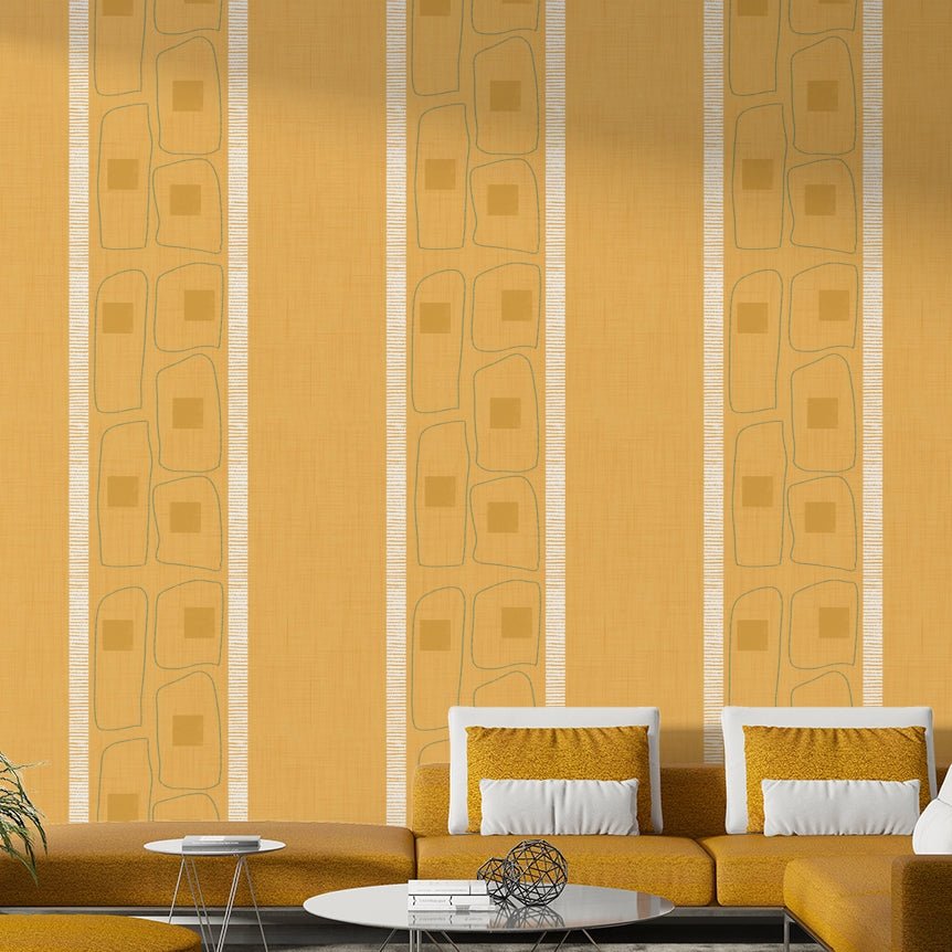 Japandi wallpaper with golden ochre stripes, GD1052